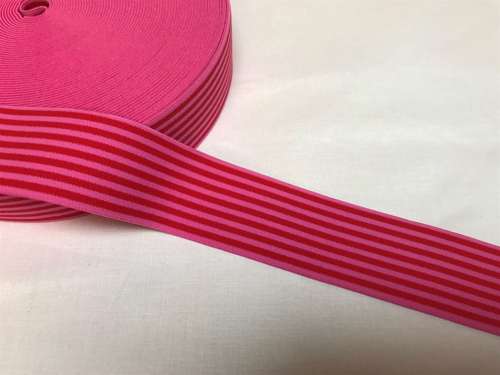 Blød elastik til undertøj -  4 cm i smal stribet  rød / pink